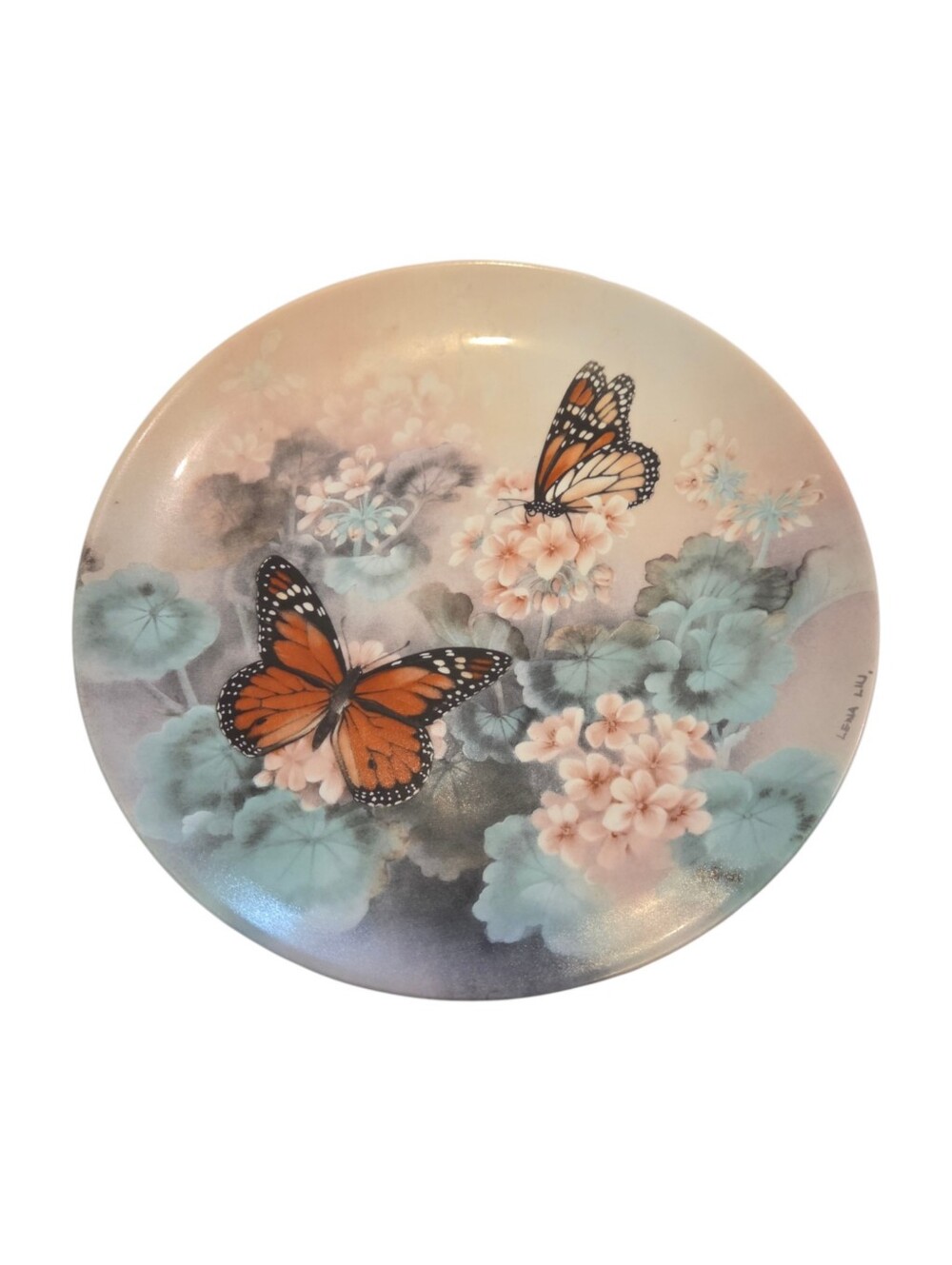 Set of 2 "Monarch Butterflies" Collector Plates Designed by Artist Lena Liu.